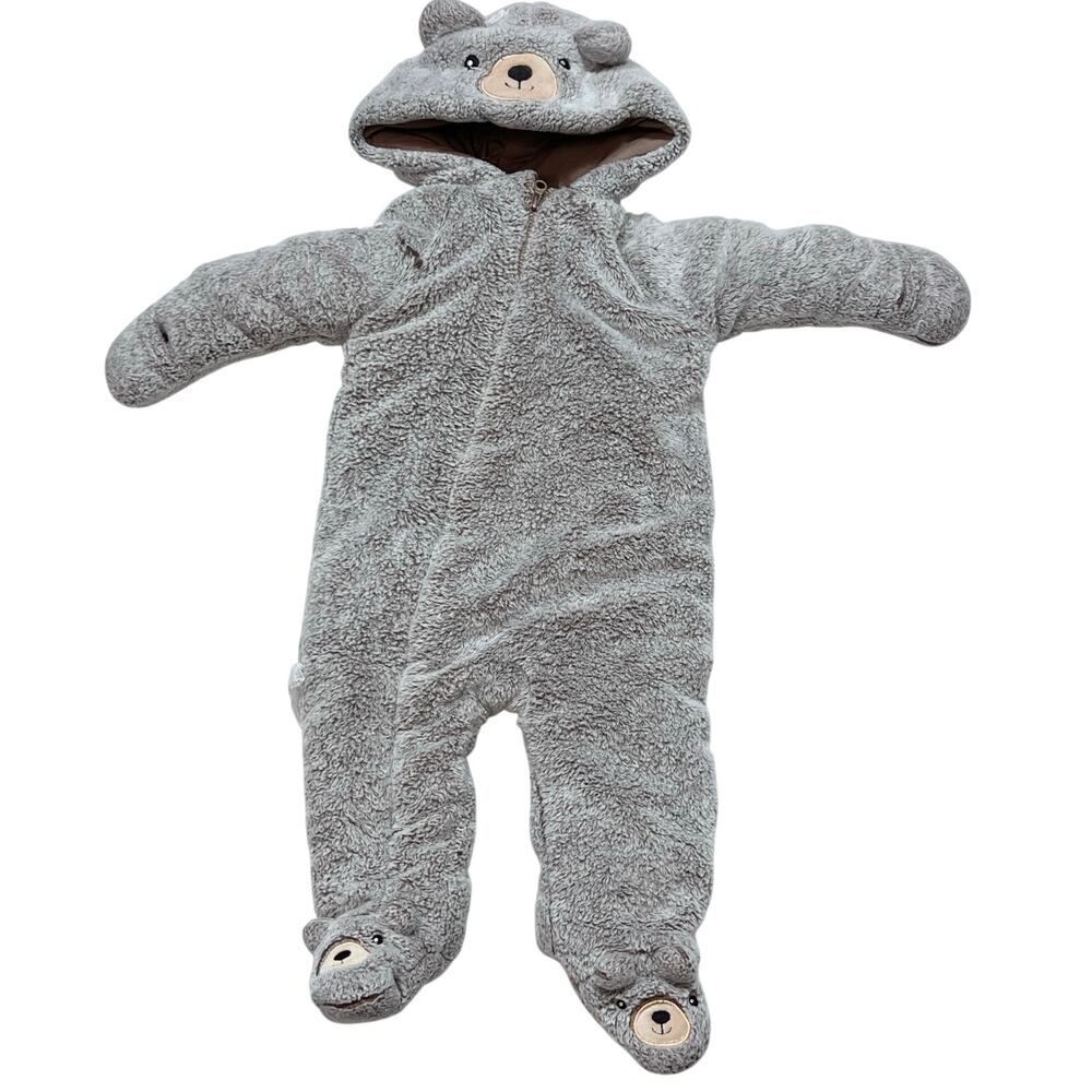 Koala Baby 1-Piece Plush Hooded Winter Body Suit 6-9 M Gray Bear Used